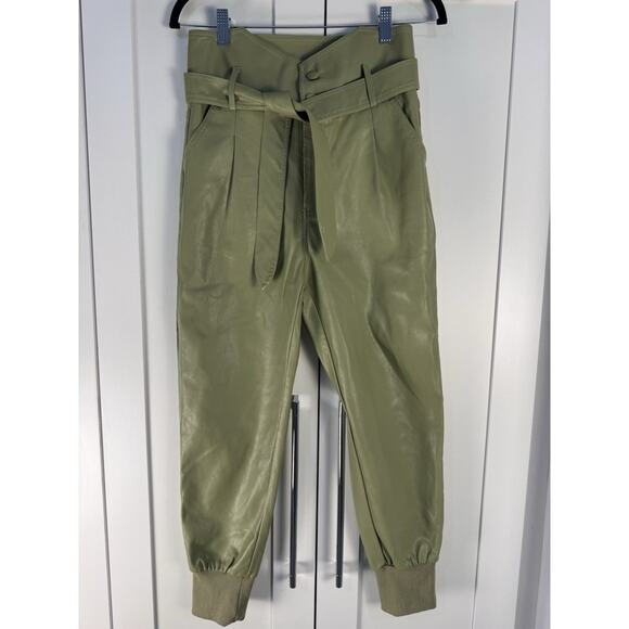 Venti6 Pants - Venti6 Faux Leather Green Paper Bag Highwaisted Womens Joggers Size M Retro
